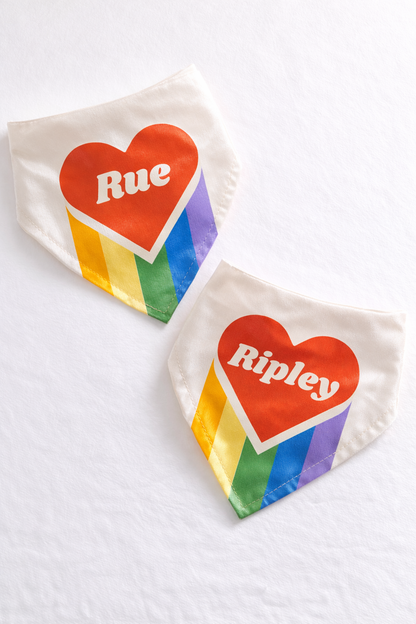 Retro Rainbow Heart Personalized Bandana