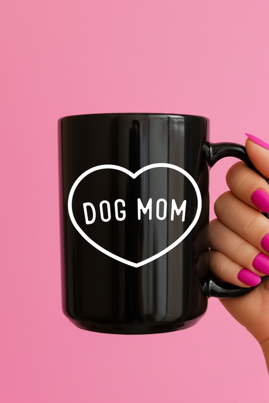 Dog Mom Heart Black 15oz Mug