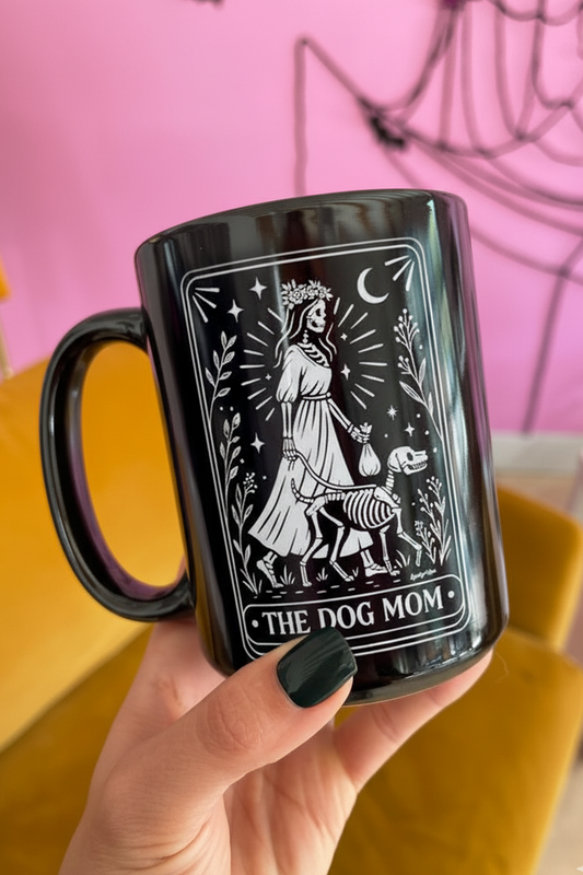 The Dog Mom Tarot Card Black 15oz Mug