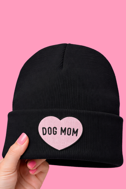 Embroidered Dog Mom Heart Beanie