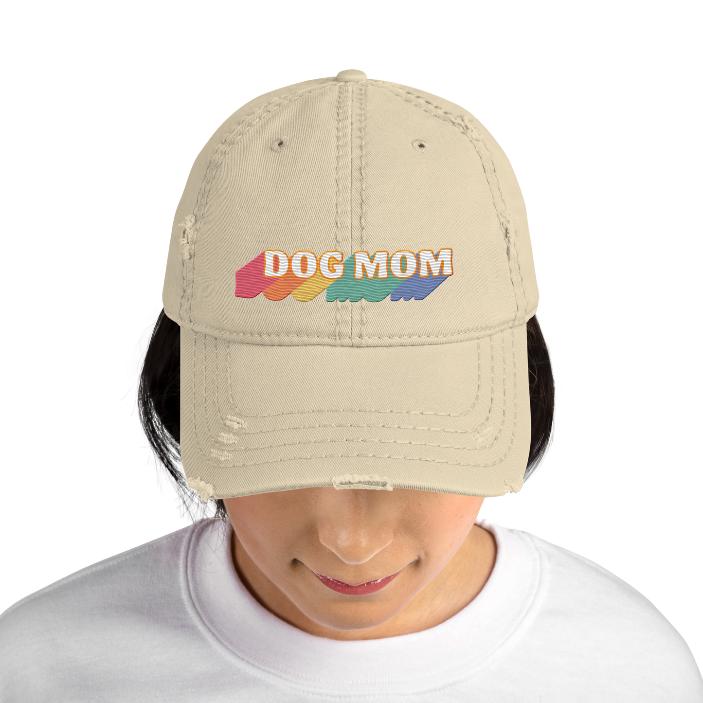 Dog Mom Rainbow Distressed Hat