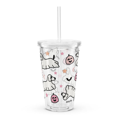 Cute Ghost Doggos Clear plastic tumbler