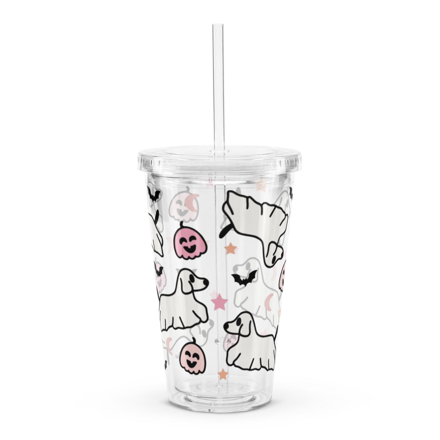 Cute Ghost Doggos Clear plastic tumbler