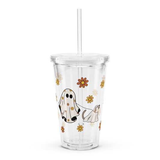 Ghost Girl & Her Dog Clear plastic tumbler