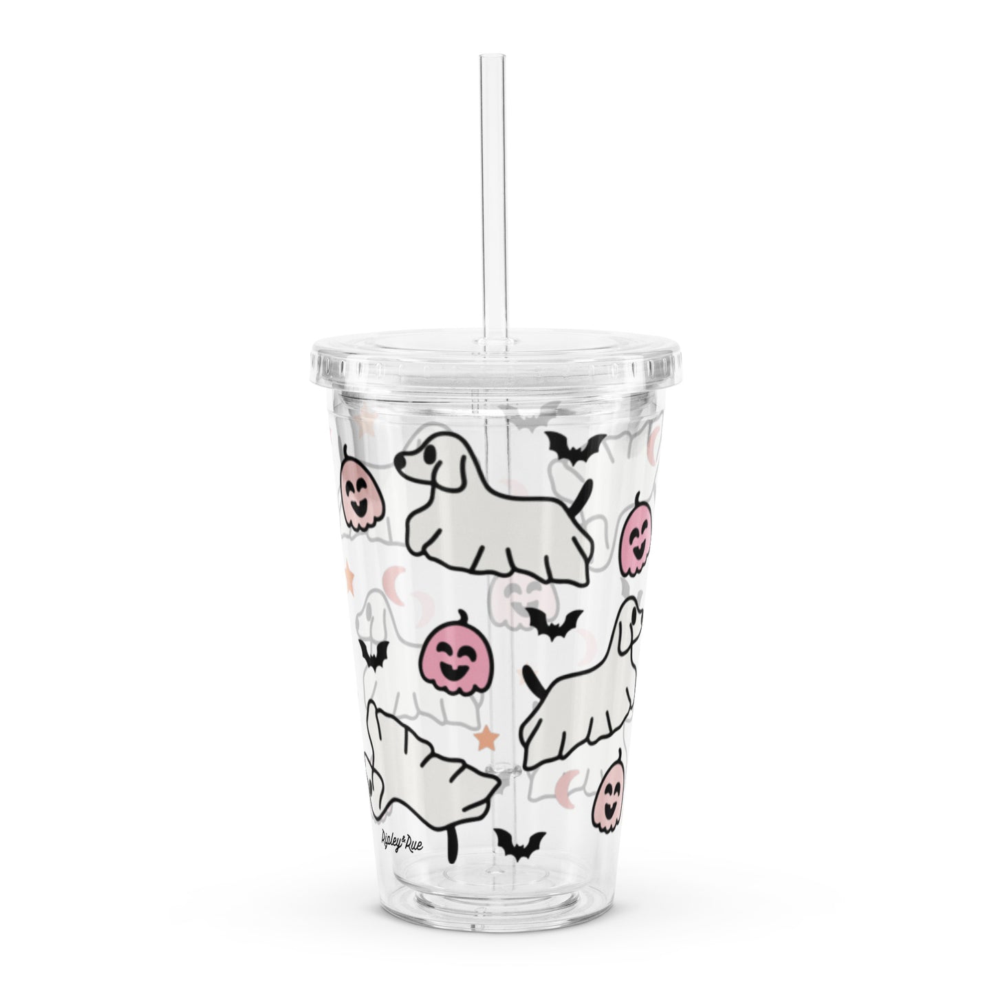 Cute Ghost Doggos Clear plastic tumbler