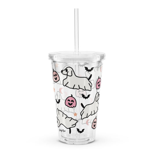 Cute Ghost Doggos Clear plastic tumbler